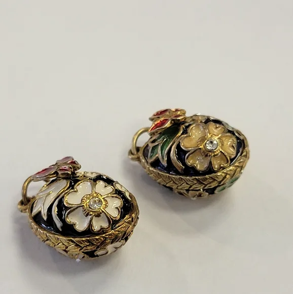 Two Floral Enamel Egg Charm Pendants - Picture 3 of 11